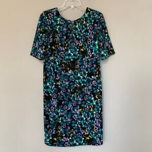 The Limited sheath midi dress dark floral short sleeves back zip size 10